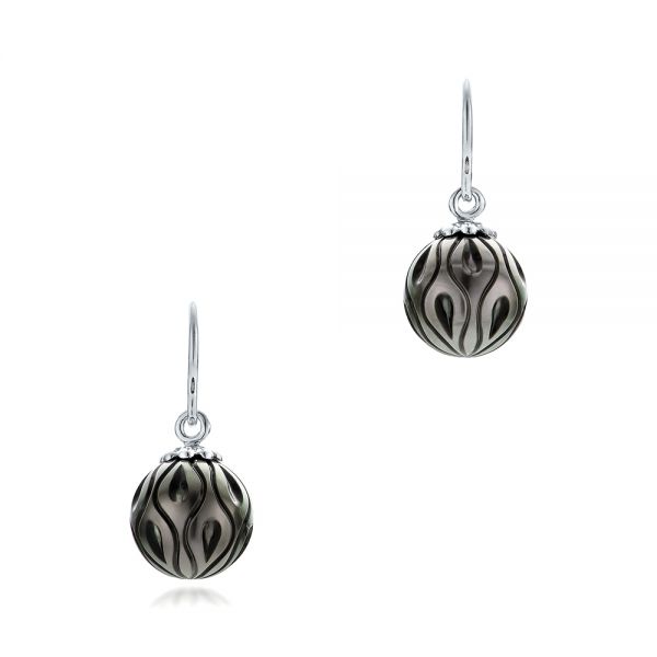 Carved Tahitian Pearl Earrings - Image