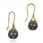 14k Yellow Gold 14k Yellow Gold Carved Tahitian Pearl Earrings - Front View -  100308 - Thumbnail