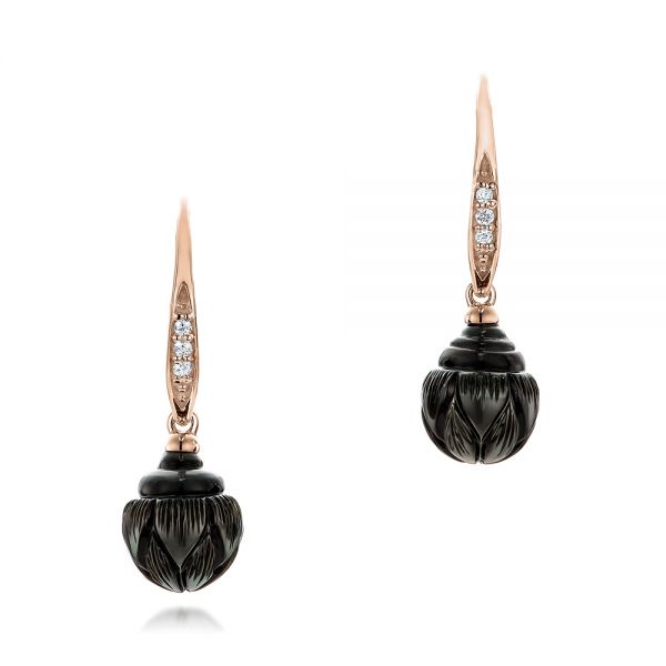 14k Rose Gold 14k Rose Gold Carved Tahitian Pearl And Diamond Earrings - Three-Quarter View -  101965
