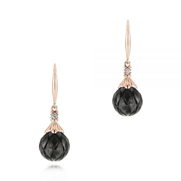 18k Rose Gold 18k Rose Gold Carved Tahitian Pearl And Diamond Earrings - Three-Quarter View -  103255