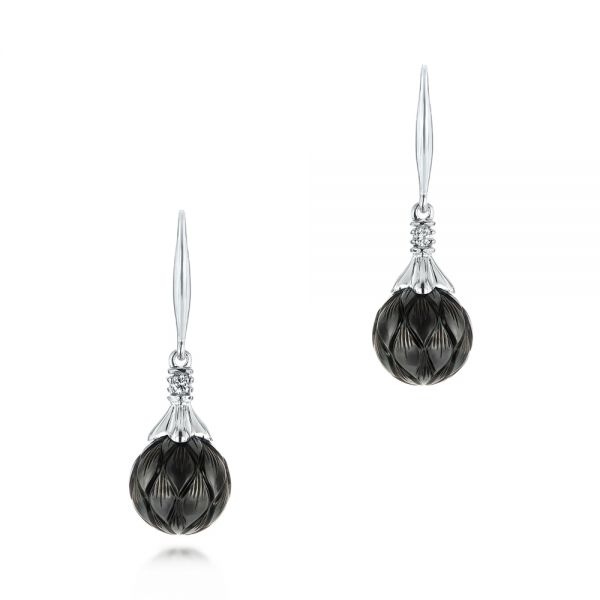  Platinum Platinum Carved Tahitian Pearl And Diamond Earrings - Three-Quarter View -  103255