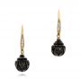 18k Yellow Gold 18k Yellow Gold Carved Tahitian Pearl And Diamond Earrings - Three-Quarter View -  101965 - Thumbnail