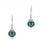 14k White Gold Carved Turquoise Tahitian Pearl Earrings - Three-Quarter View -  102572 - Thumbnail