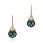 18k Yellow Gold 18k Yellow Gold Carved Turquoise Tahitian Pearl Earrings - Three-Quarter View -  101278 - Thumbnail