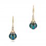 14k Yellow Gold 14k Yellow Gold Carved Turquoise Tahitian Pearl Earrings - Three-Quarter View -  102572 - Thumbnail