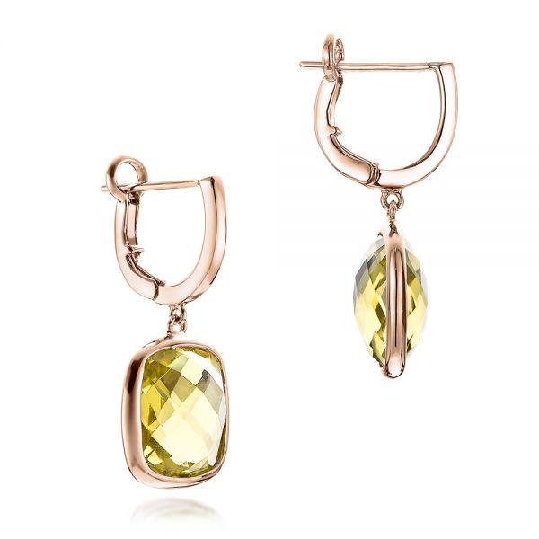 18k Rose Gold 18k Rose Gold Checkerboard Lemon Quartz Earrings - Front View -  101019