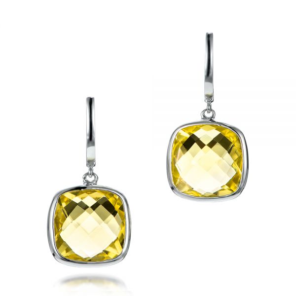  Platinum Platinum Checkerboard Lemon Quartz Earrings - Three-Quarter View -  101019