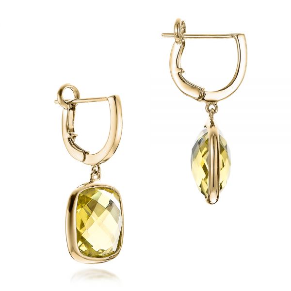 18k Yellow Gold 18k Yellow Gold Checkerboard Lemon Quartz Earrings - Front View -  101019