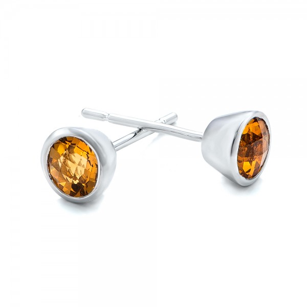 Citrine Bezel Set Stud Earrings - front perspective