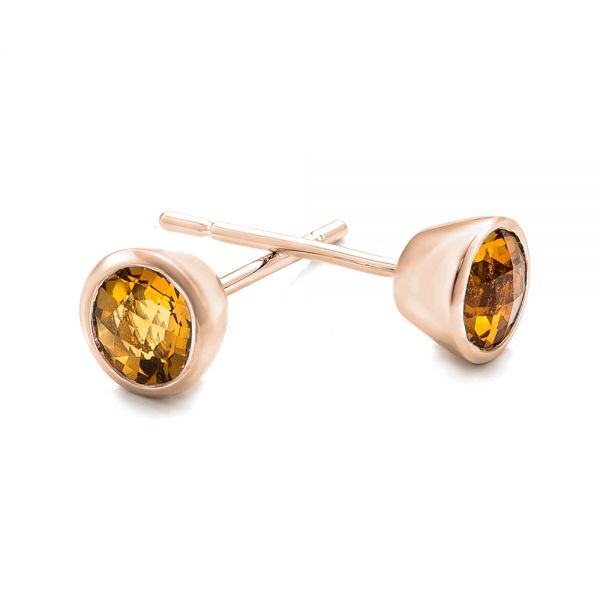 14k Rose Gold 14k Rose Gold Citrine Bezel Set Stud Earrings - Front View -  101028