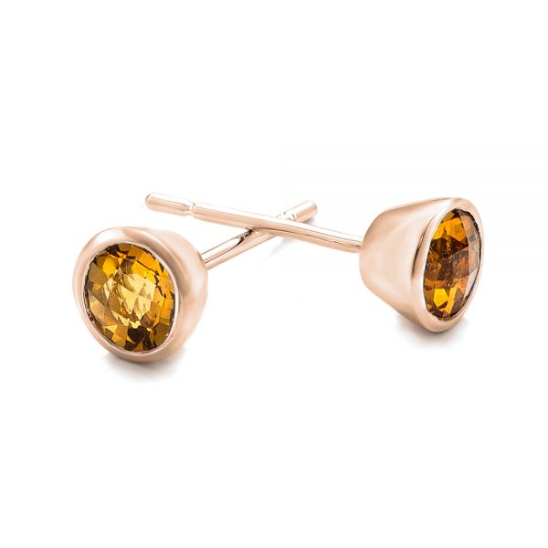 14k Rose Gold 14k Rose Gold Citrine Bezel Set Stud Earrings - Front View - 101028
