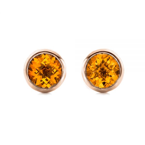 18k Rose Gold 18k Rose Gold Citrine Bezel Set Stud Earrings - Three-Quarter View -  101028