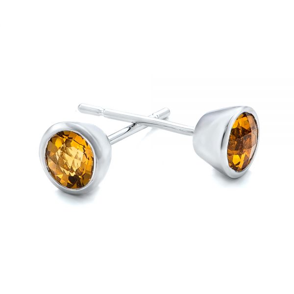 14k White Gold Citrine Bezel Set Stud Earrings - Front View -  101028