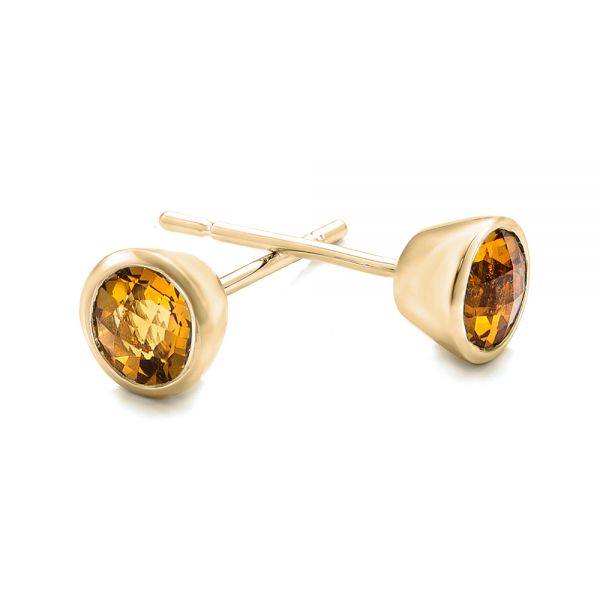 18k Yellow Gold 18k Yellow Gold Citrine Bezel Set Stud Earrings - Front View - 101028