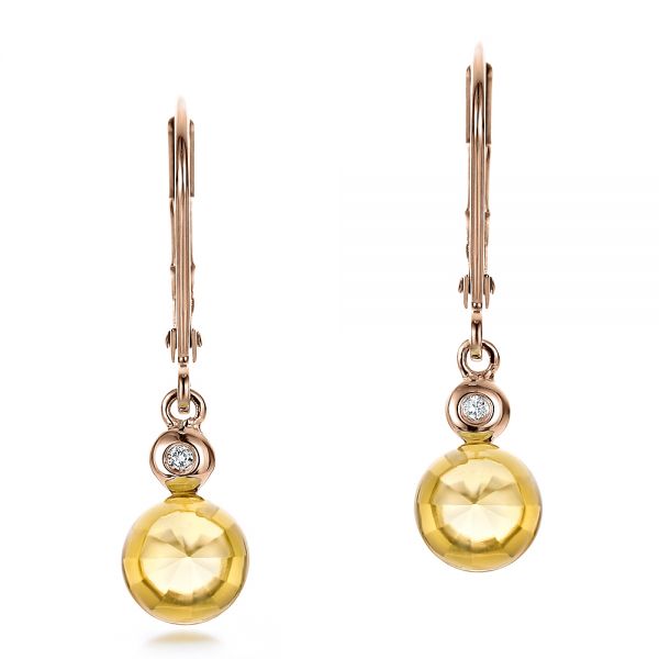 14k Rose Gold 14k Rose Gold Citrine Cabochon And Diamond Earrings - Three-Quarter View -  100449