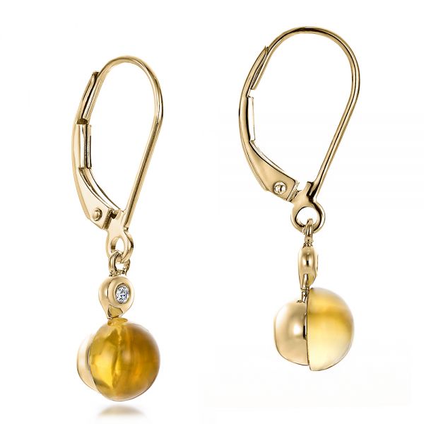 14k Yellow Gold 14k Yellow Gold Citrine Cabochon And Diamond Earrings - Front View -  100449