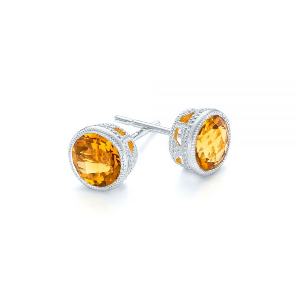 Platinum Platinum Citrine Stud Earrings - Front View - 102667