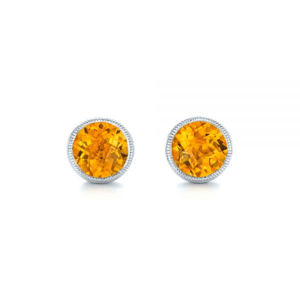 18k White Gold 18k White Gold Citrine Stud Earrings - Three-Quarter View -  102667