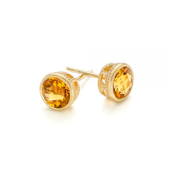14k Yellow Gold Citrine Stud Earrings - Front View - 102667