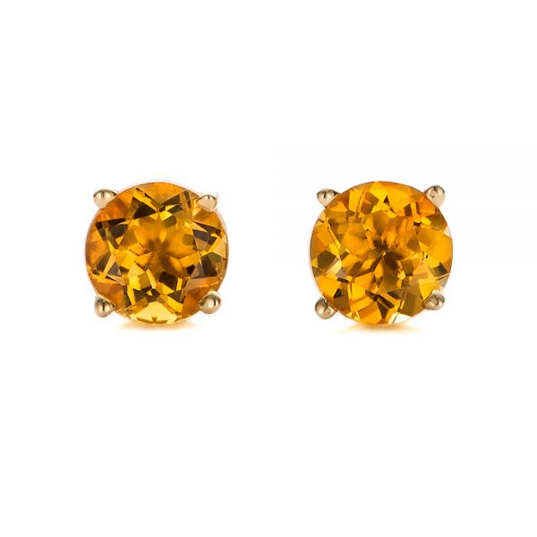 14k Yellow Gold Citrine Stud Earrings - Three-Quarter View -  100931