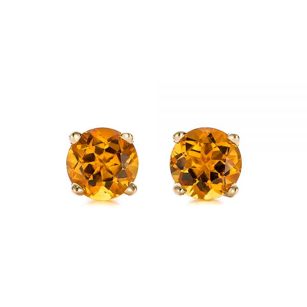 14k Yellow Gold Citrine Stud Earrings - Three-Quarter View -  100932