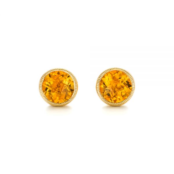 14k Yellow Gold Citrine Stud Earrings - Three-Quarter View -  102667