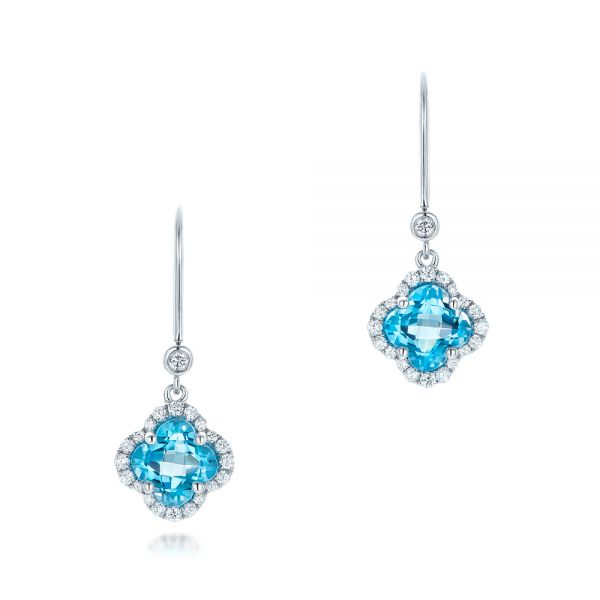 Clover Blue Topaz And Diamond Earrings - Three-Quarter View -  102610