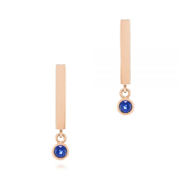 18k Rose Gold 18k Rose Gold Contemporary Blue Sapphire Dangle Earrings - Three-Quarter View -  106065 - Thumbnail