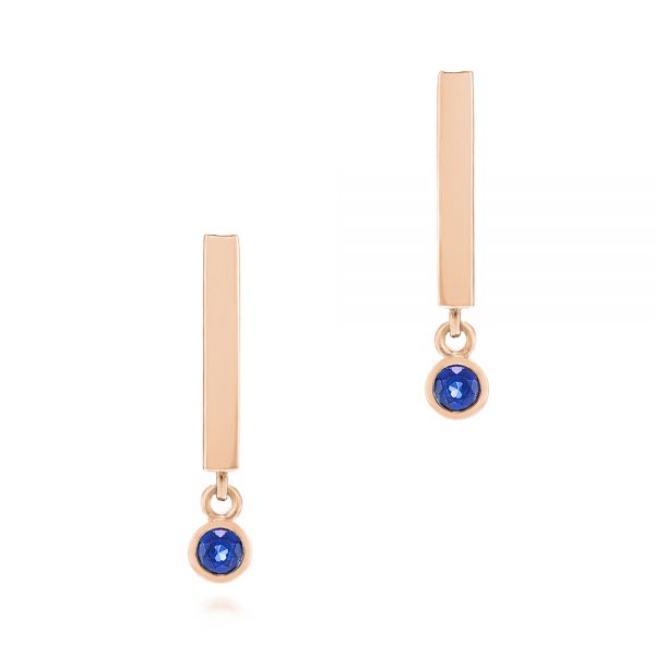 14k Rose Gold 14k Rose Gold Contemporary Blue Sapphire Dangle Earrings - Three-Quarter View -  106065 - Thumbnail