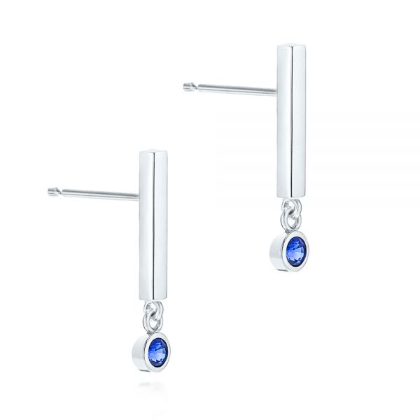 18k White Gold 18k White Gold Contemporary Blue Sapphire Dangle Earrings - Front View -  106065 - Thumbnail