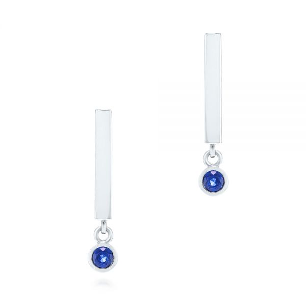  Platinum Platinum Contemporary Blue Sapphire Dangle Earrings - Three-Quarter View -  106065