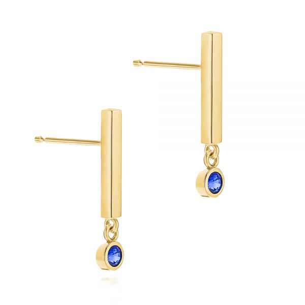 18k Yellow Gold 18k Yellow Gold Contemporary Blue Sapphire Dangle Earrings - Front View -  106065