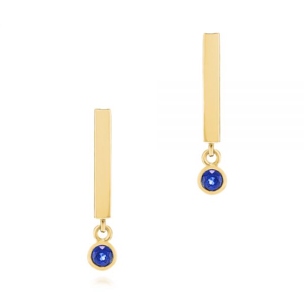 18k Yellow Gold 18k Yellow Gold Contemporary Blue Sapphire Dangle Earrings - Three-Quarter View -  106065