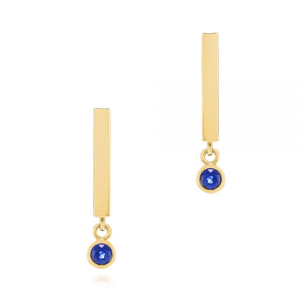 18k Yellow Gold 18k Yellow Gold Contemporary Blue Sapphire Dangle Earrings - Three-Quarter View -  106065 - Thumbnail