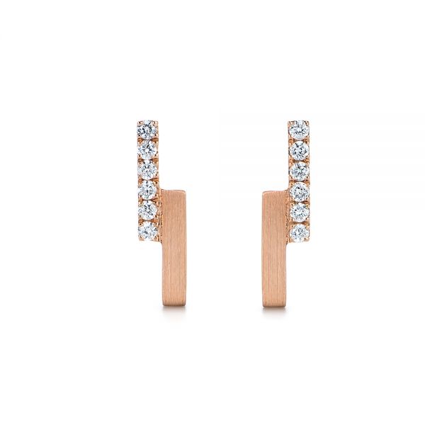 18k Rose Gold 18k Rose Gold Contemporary Diamond Stud Earrings - Three-Quarter View -  105324