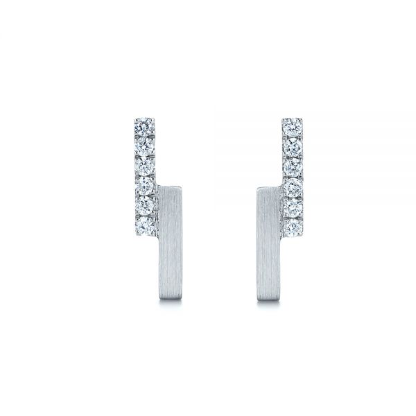 14k White Gold 14k White Gold Contemporary Diamond Stud Earrings - Three-Quarter View -  105324