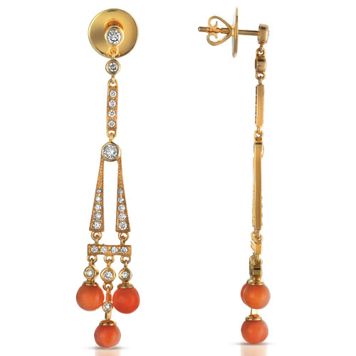 Coral Pearl And Diamond Earrings - Vanna K - Three-Quarter View -  1072 - Thumbnail