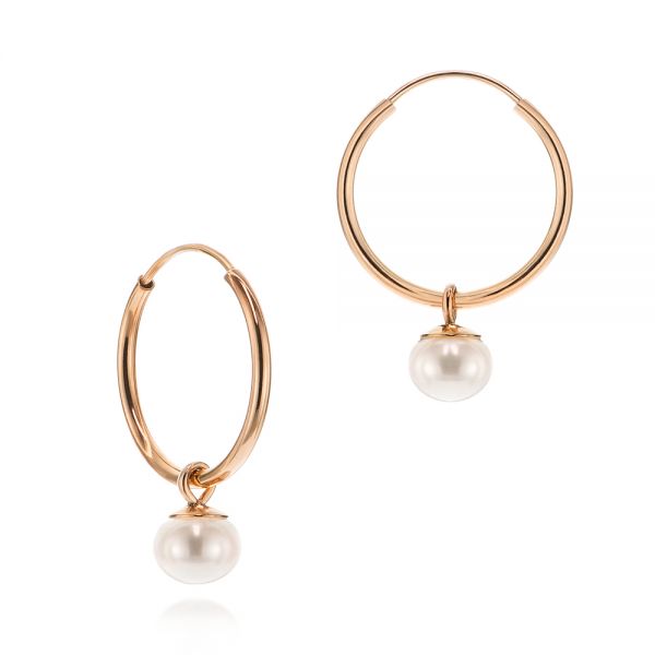 14k Rose Gold 14k Rose Gold Cultured Pearl Dangle Hoop Earrings - Front View -  106151