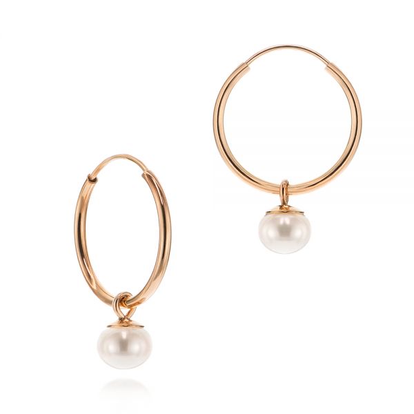 14k Rose Gold 14k Rose Gold Cultured Pearl Dangle Hoop Earrings - Front View - 106151
