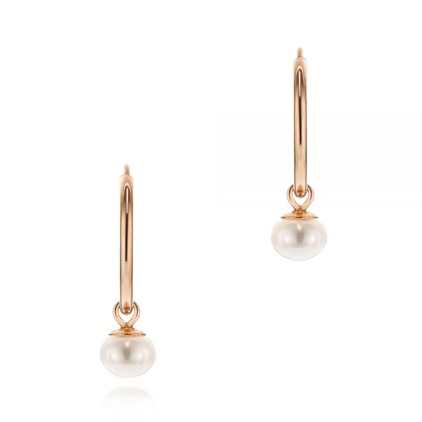14k Rose Gold 14k Rose Gold Cultured Pearl Dangle Hoop Earrings - Three-Quarter View -  106151
