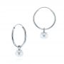 18k White Gold 18k White Gold Cultured Pearl Dangle Hoop Earrings - Front View -  106151 - Thumbnail