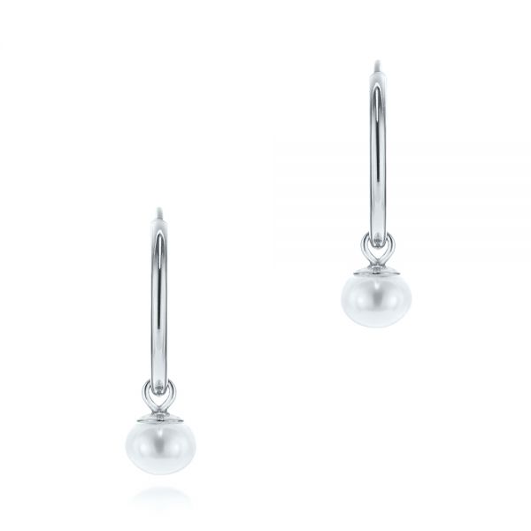  Platinum Platinum Cultured Pearl Dangle Hoop Earrings - Three-Quarter View -  106151