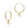 14k Yellow Gold Cultured Pearl Dangle Hoop Earrings - Front View -  106151 - Thumbnail
