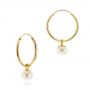 18k Yellow Gold 18k Yellow Gold Cultured Pearl Dangle Hoop Earrings - Front View -  106151 - Thumbnail