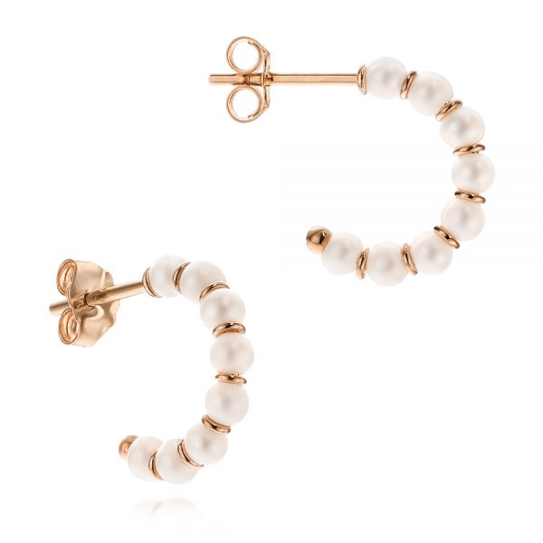 14k Rose Gold 14k Rose Gold Cultured White Pearl Hoop Earrings - Front View - 106160