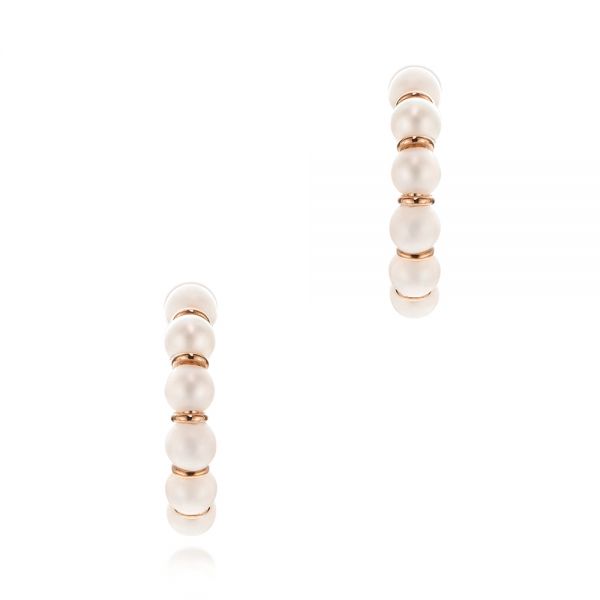 18k Rose Gold 18k Rose Gold Cultured White Pearl Hoop Earrings - Three-Quarter View -  106160 - Thumbnail