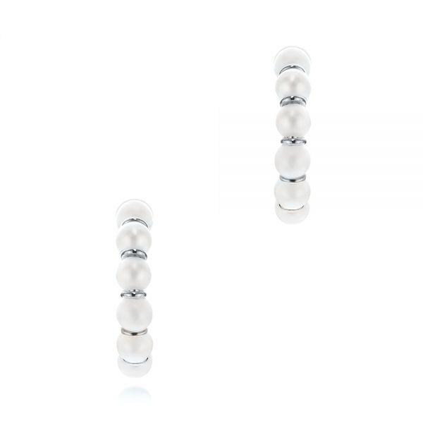 14k White Gold 14k White Gold Cultured White Pearl Hoop Earrings - Three-Quarter View -  106160 - Thumbnail