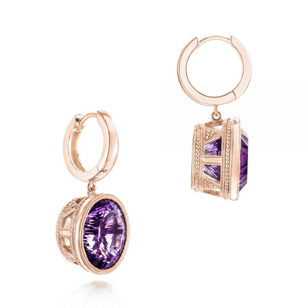 14k Rose Gold 14k Rose Gold Custom Amethyst Drop Earrings - Front View -  103390