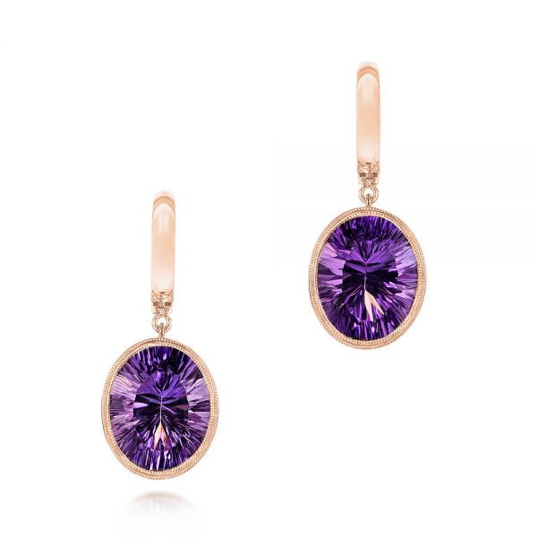 18k Rose Gold 18k Rose Gold Custom Amethyst Drop Earrings - Three-Quarter View -  103390