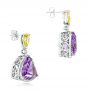 18k White Gold Custom Amethyst Yellow And White Diamond Halo Earrings - Front View -  102902 - Thumbnail